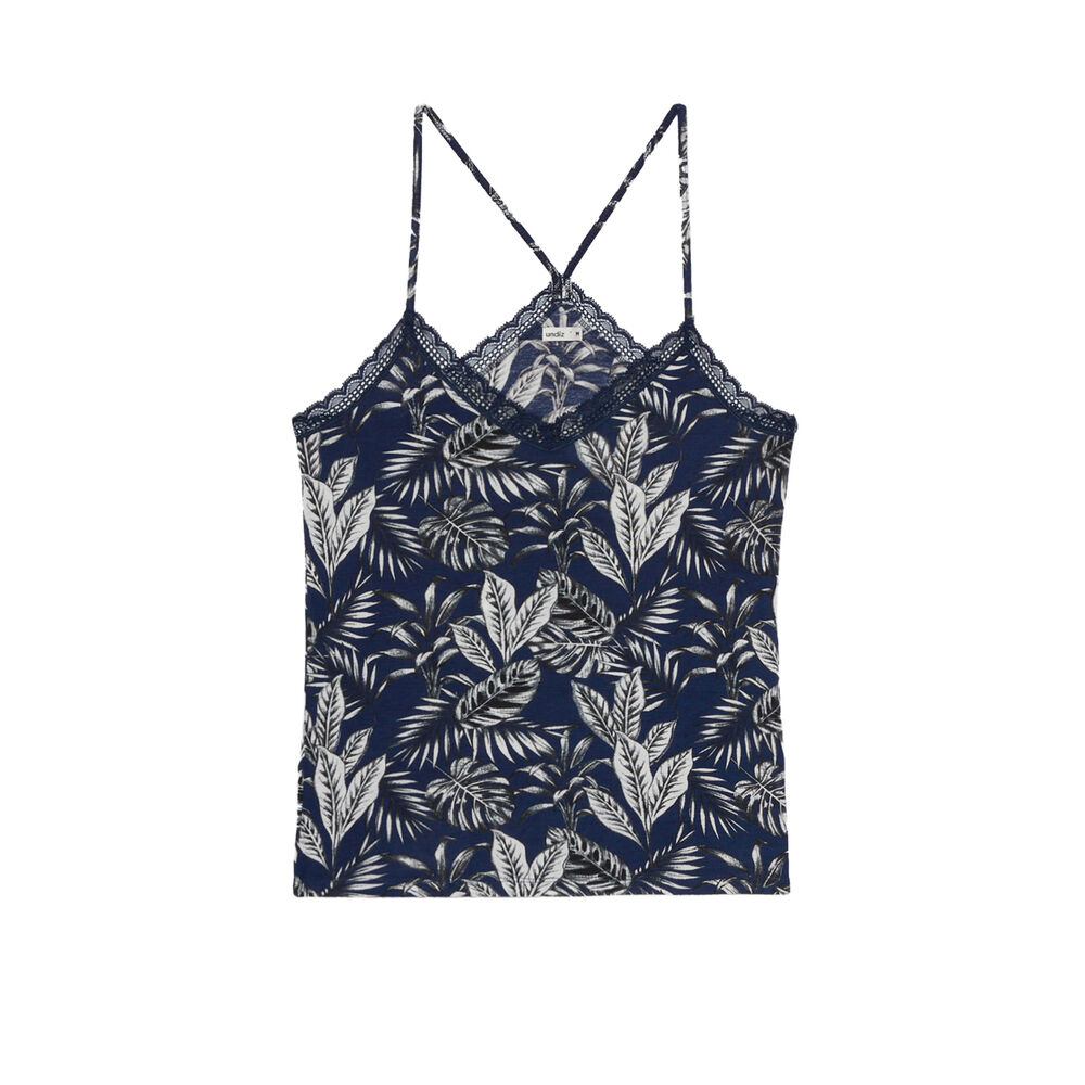 Top à motifs feuilles - bleu bleu.