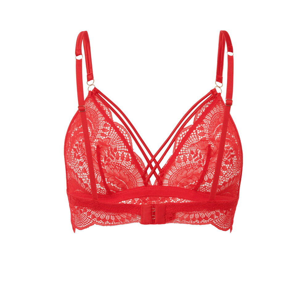 Soutien-gorge triangle en dentelle et liens satinés - rouge rouge.