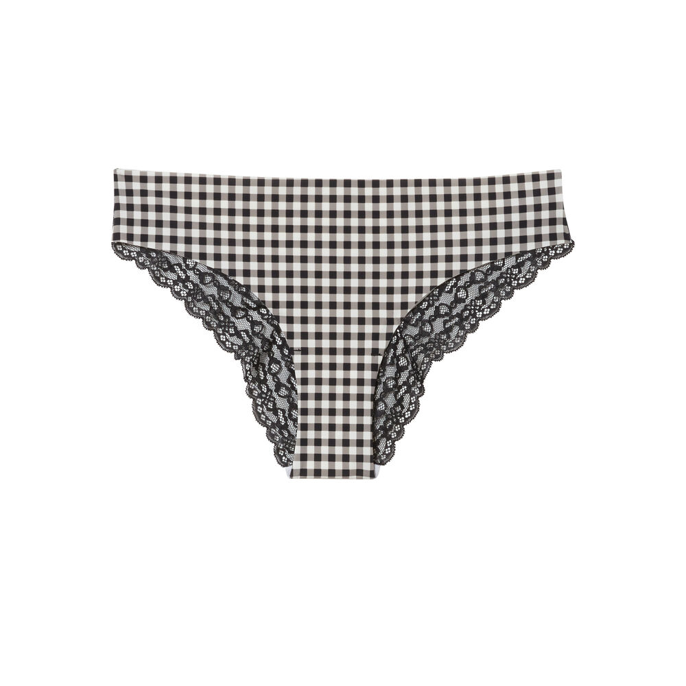 Culotte en micro vichy et dentelle - noir noir.
