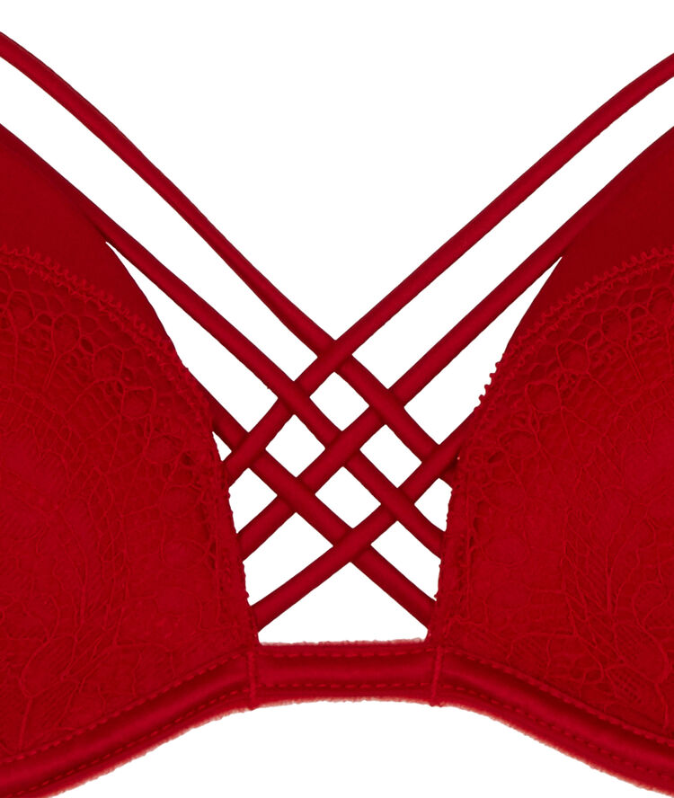 Soutien-gorge push up en dentelle et liens satinés - rouge rouge.