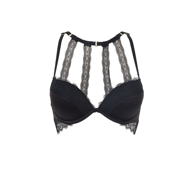 Soutien-gorge push-up satiné détail dos lasvegasiz noir.