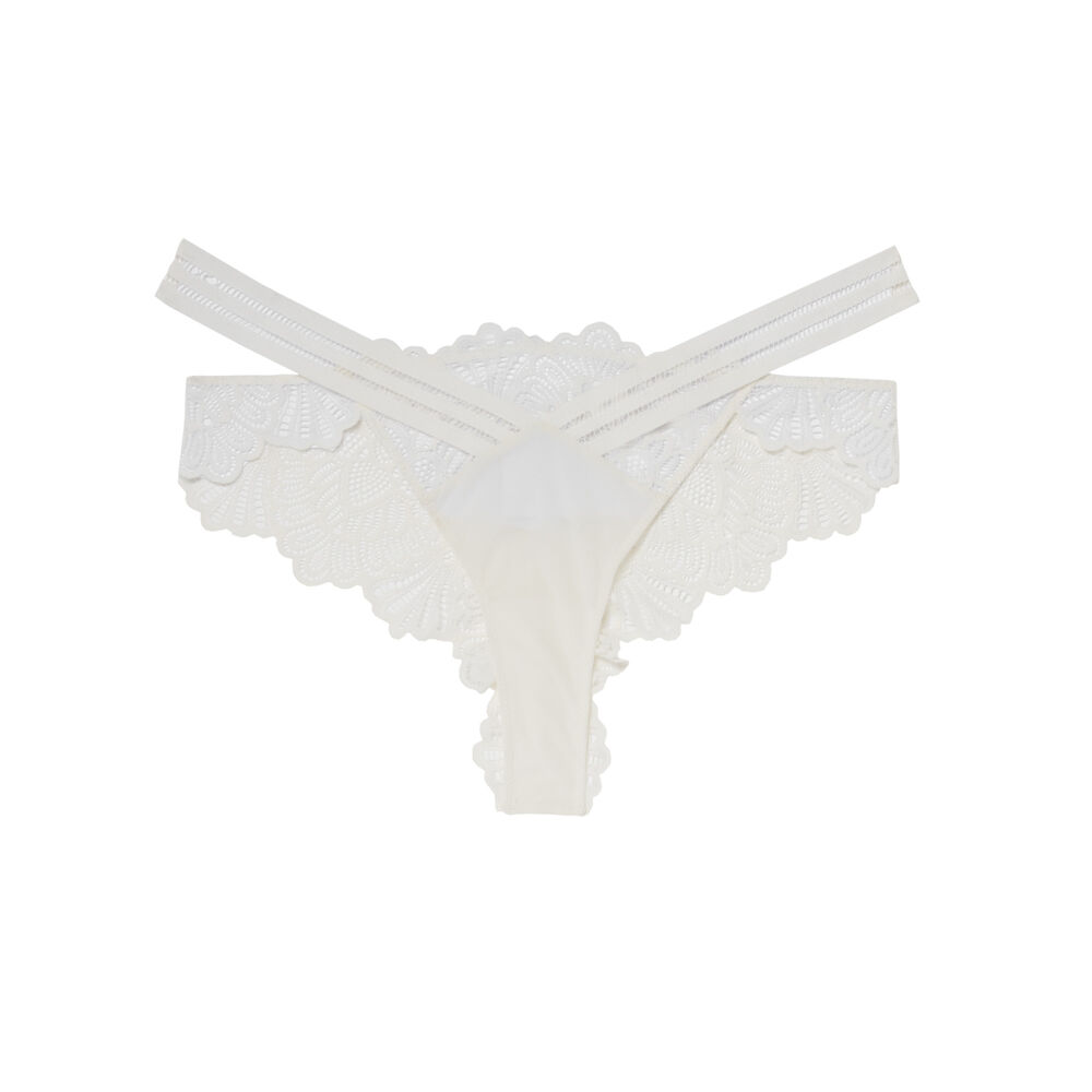 Tanga empiècement dentelle - écru ecru.
