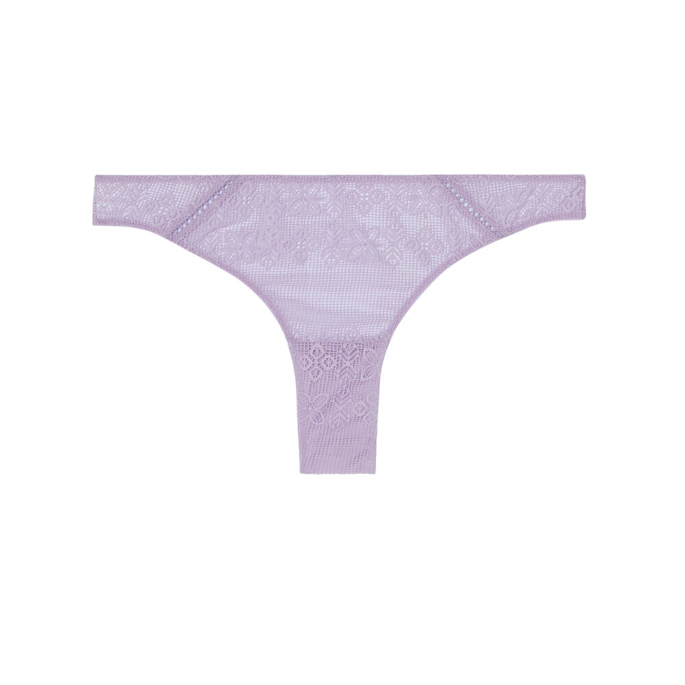 Tanga en dentelle à détail chaine dorée - lilas violet.