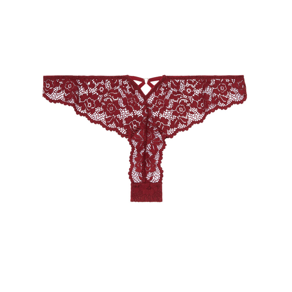 Tanga en dentelle fleurie - rouge rouge.