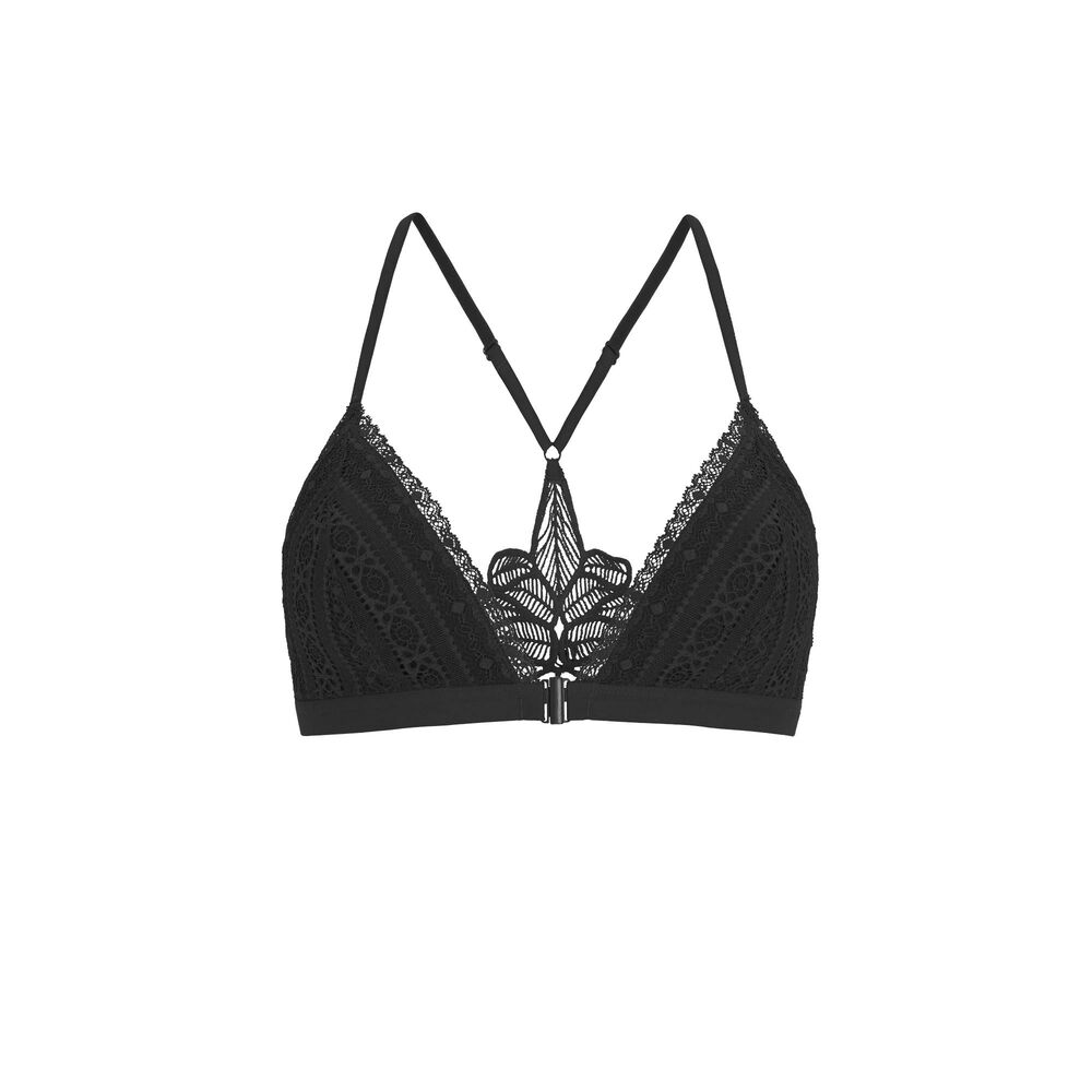 Soutien-gorge triangle détail dos en dentelle - noir noir.