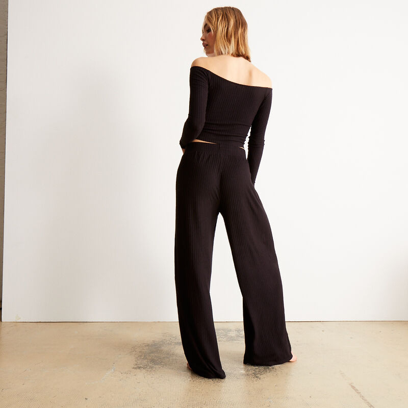 pantalon en maille à taille élastique - noir pantalon en maille à taille élastique - noir;