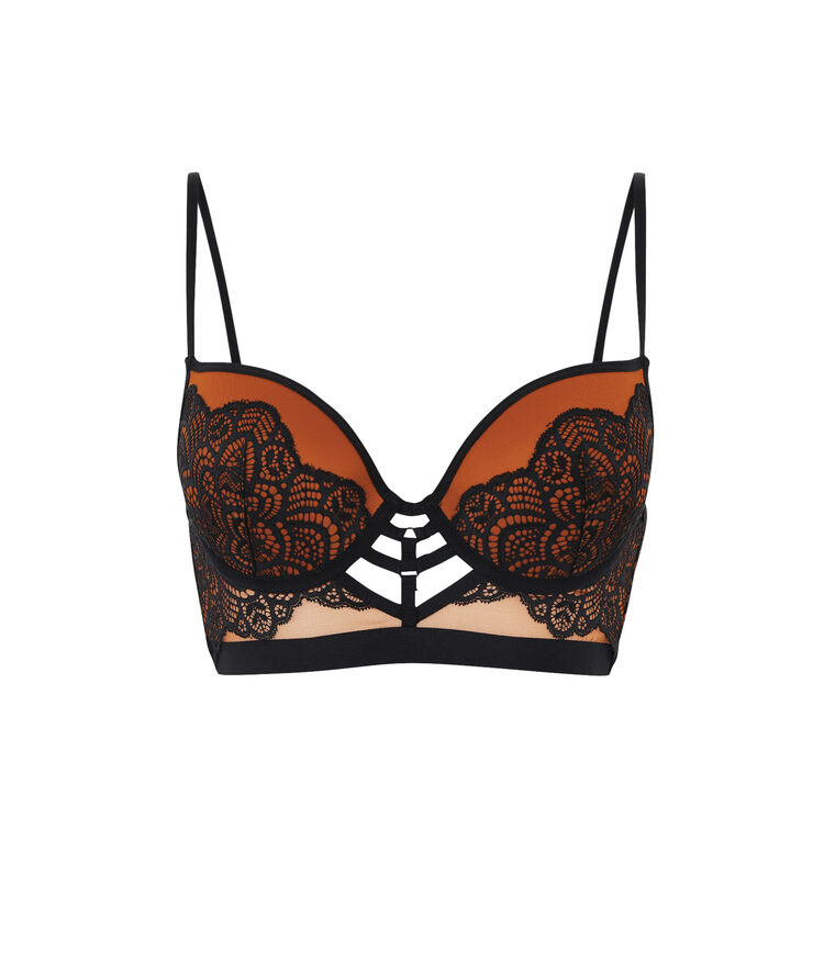 Soutien-gorge bustier push tulle/dentelle vivianiz brique.