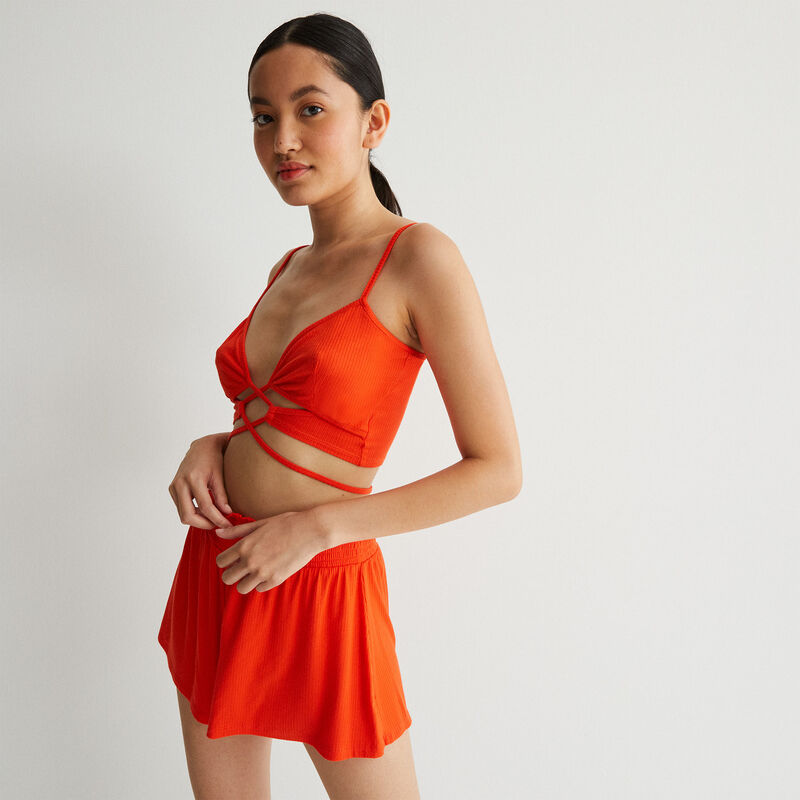 short cotelé à ceinture froncée - corail short cotelé à ceinture froncée - corail;