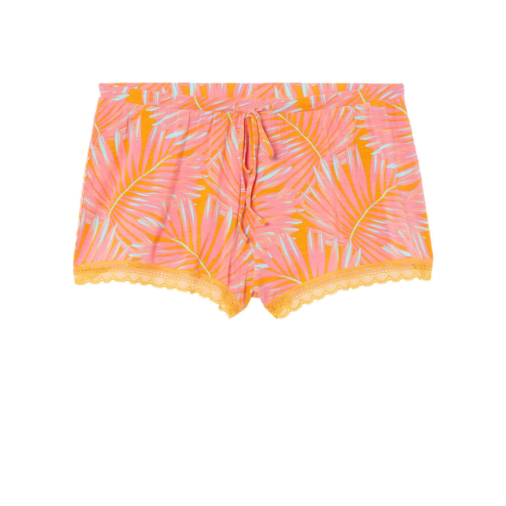 Short à imprimé tropical en jersey - mangue orange.