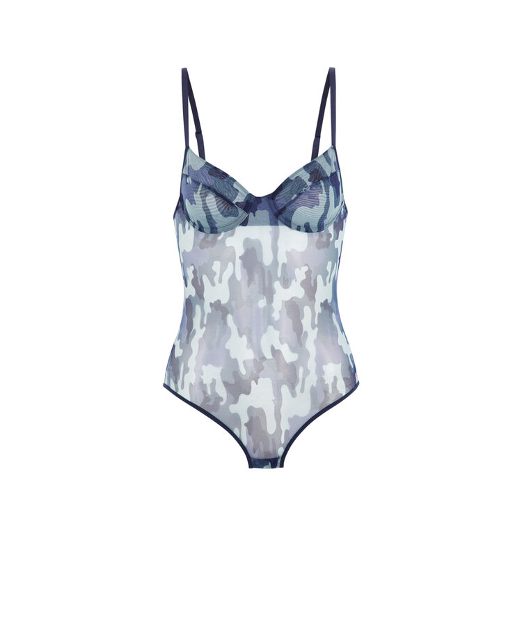 Body tulle imprime camouflage camistreetiz bleu.