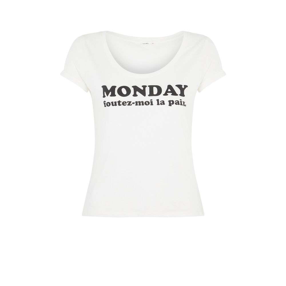 Top en jersey à message bemondayiz blanc cassé.