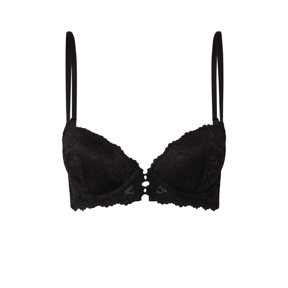 Soutien-gorge push-up en dentelle fleurie - noir noir.