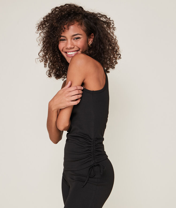 Top débardeur uni en jersey sidedrawstiz noir.