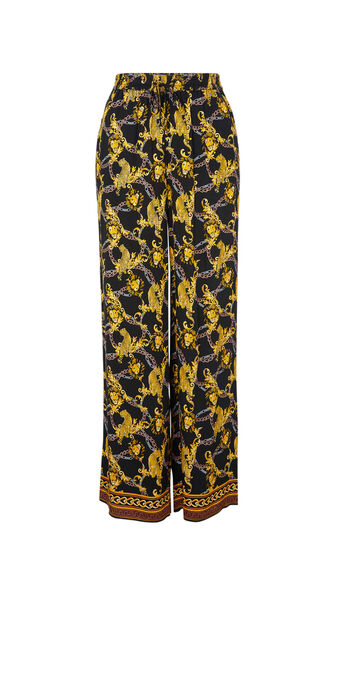 Pantalon en satin large print grequeeniz noir.