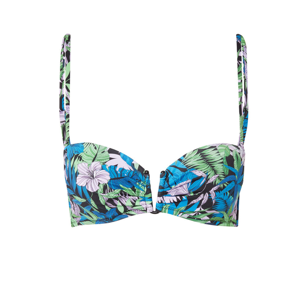 Haut de maillot bandeau imprimé tropical - noir noir.