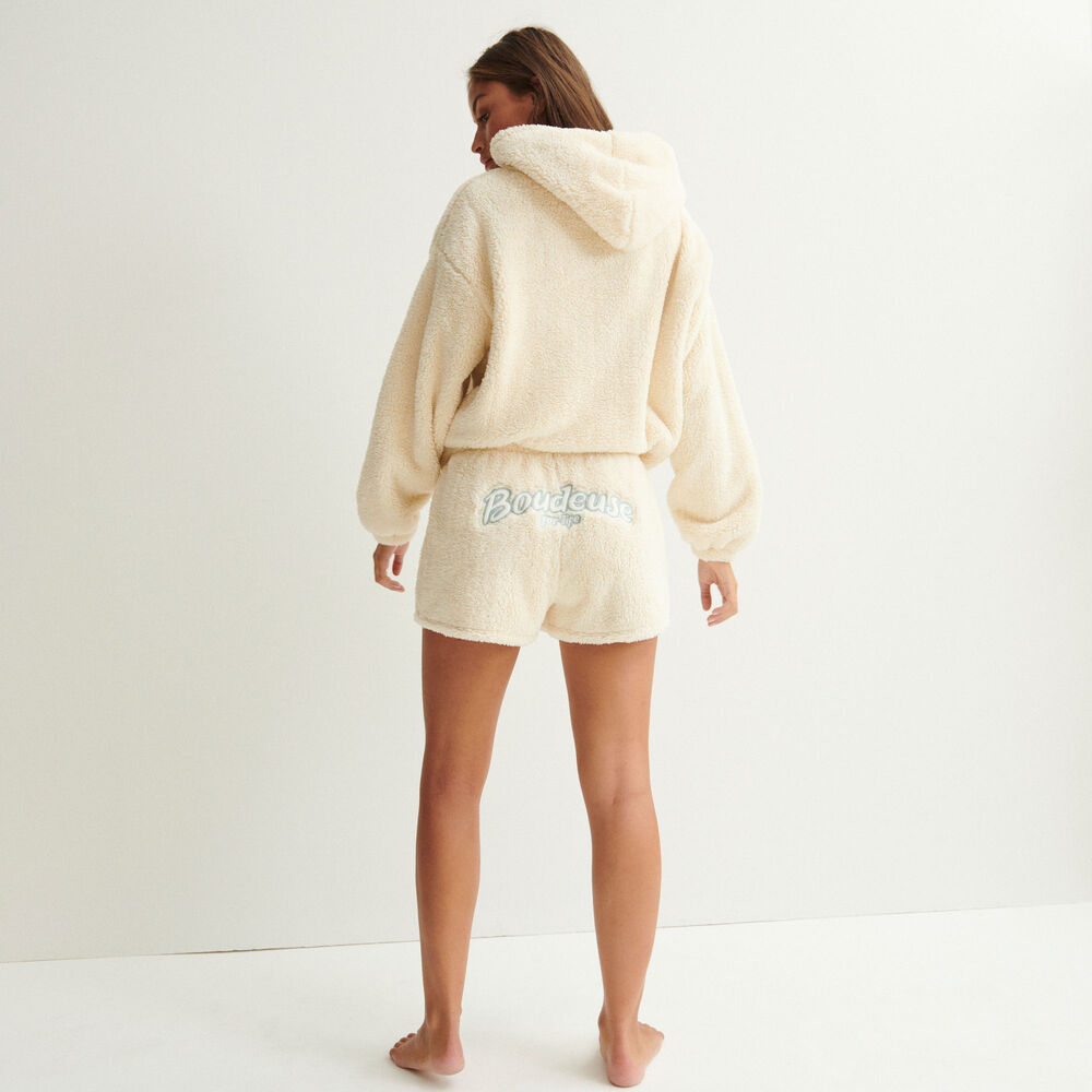 Sweat à capuche "boudeuse for life" en polaire - blanc cassé blanc.