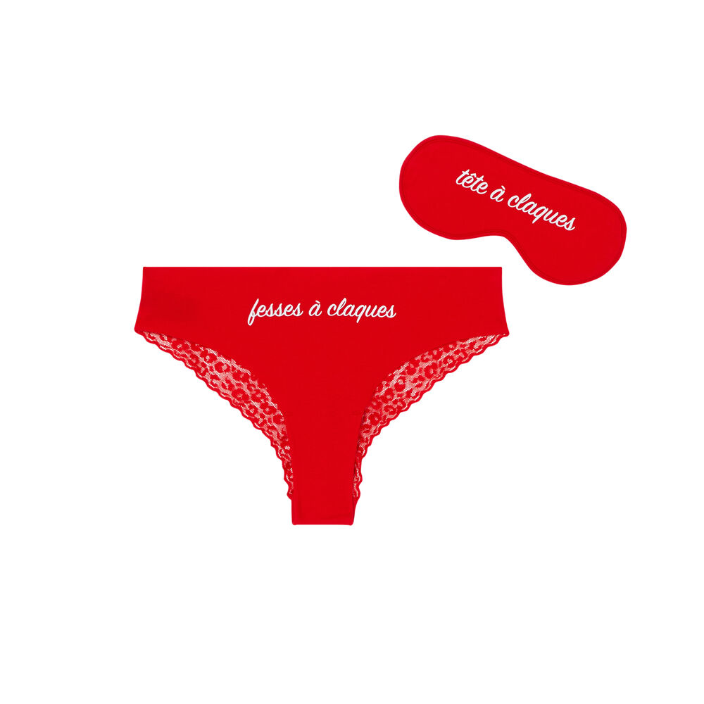 Set masque et culotte à imprimé texte - rouge rouge.