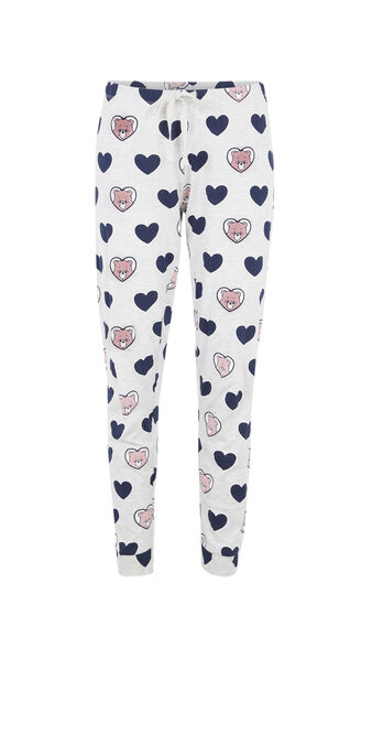 Pantalon &agrave; motifs c&oelig;urs les bisounours bisousiz gris clair.