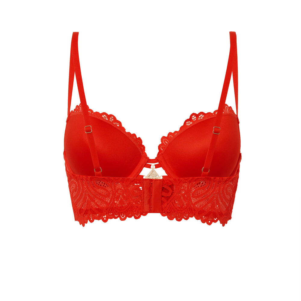 Soutien-gorge ampli bustier détail bijou - rouge rouge.