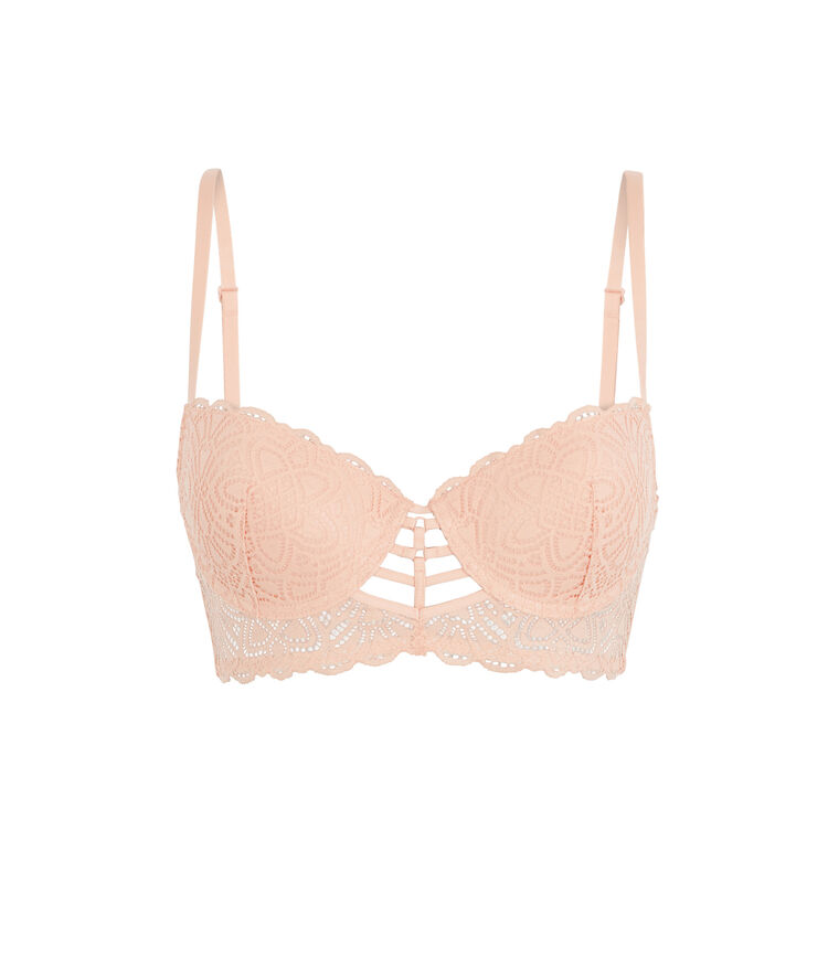 Soutien-gorge bustier push dentelle et bandings marceliz rose poudré.