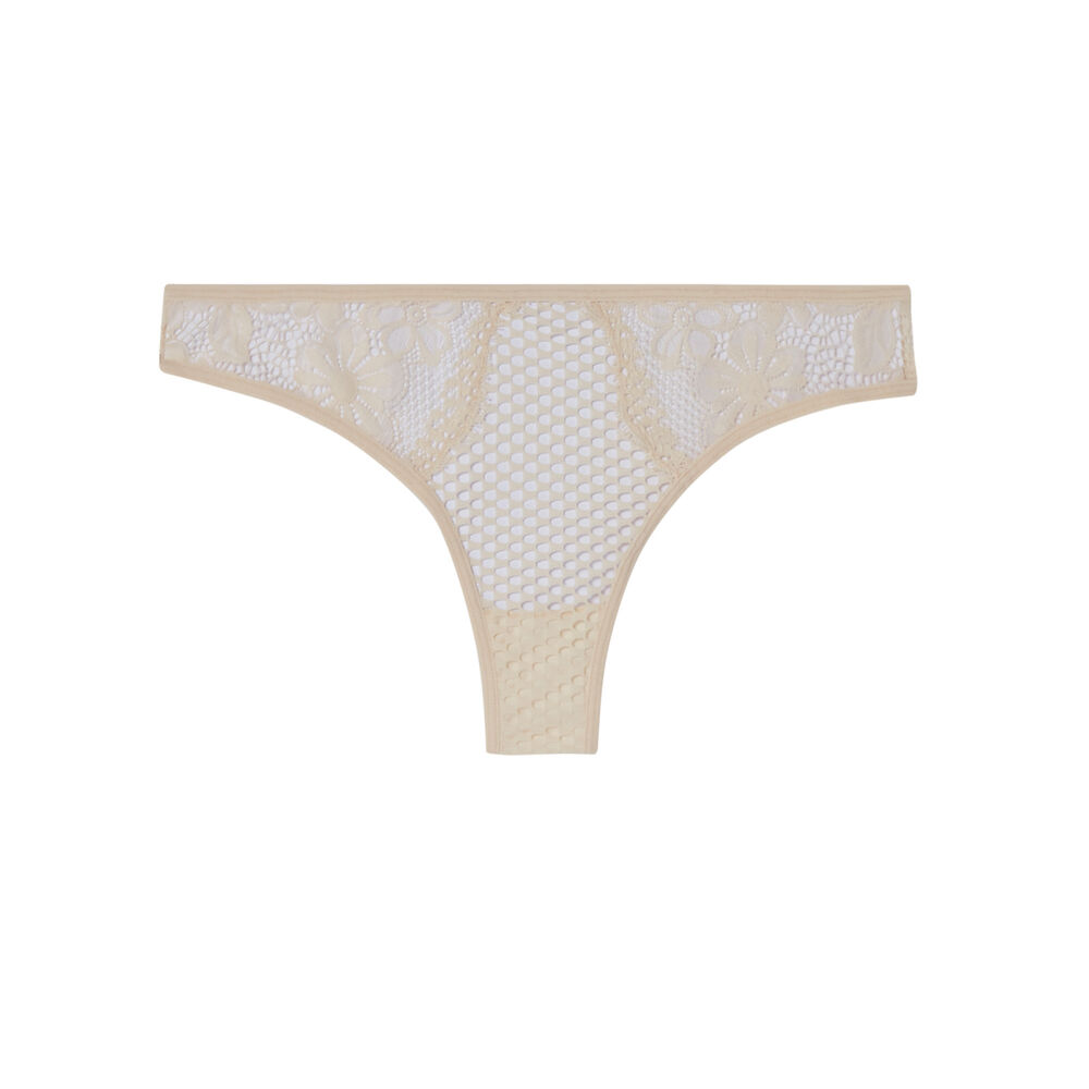 Tanga en dentelle ajourée - écru ecru.
