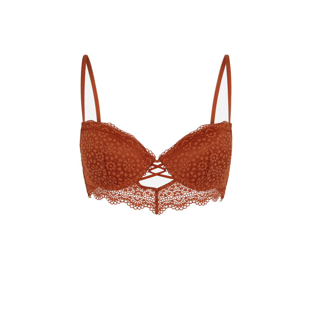 Soutien-gorge push-up dentelle - marron marron.