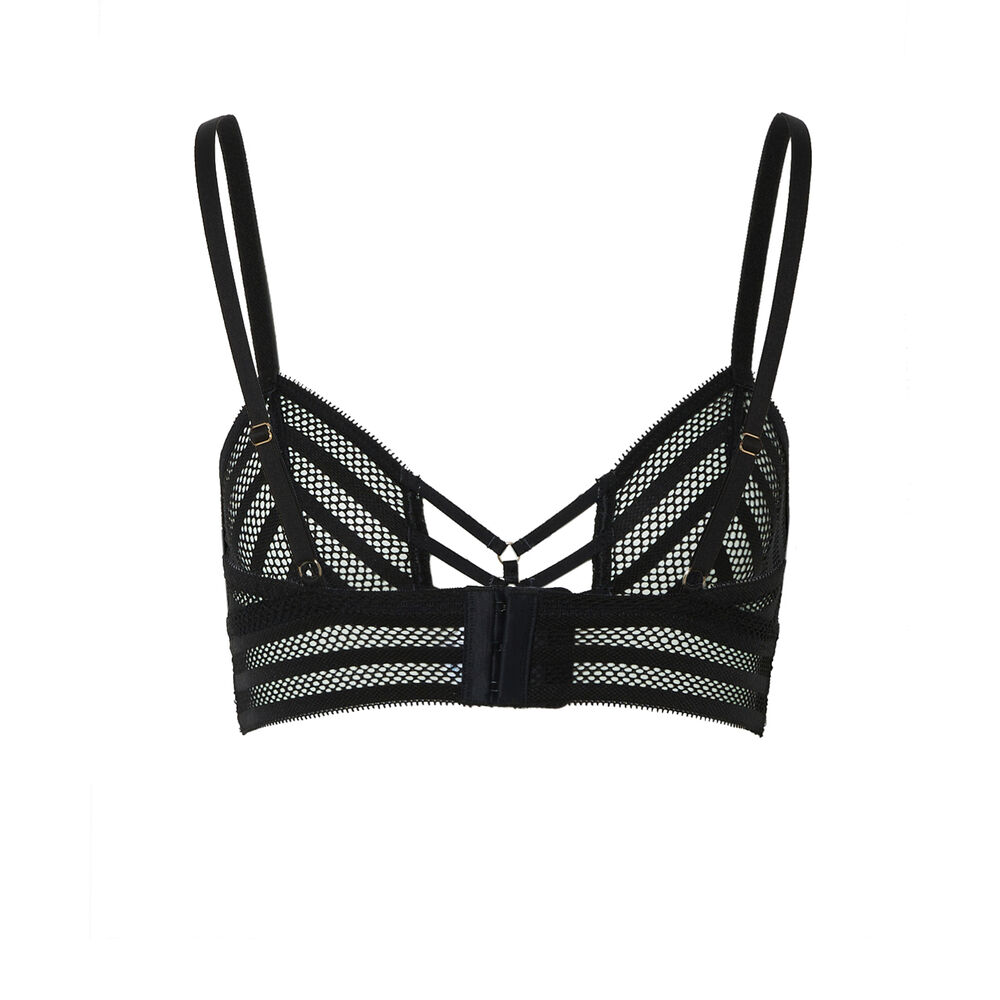 Soutien-gorge triangle sans armatures en résille et liens - noir noir.