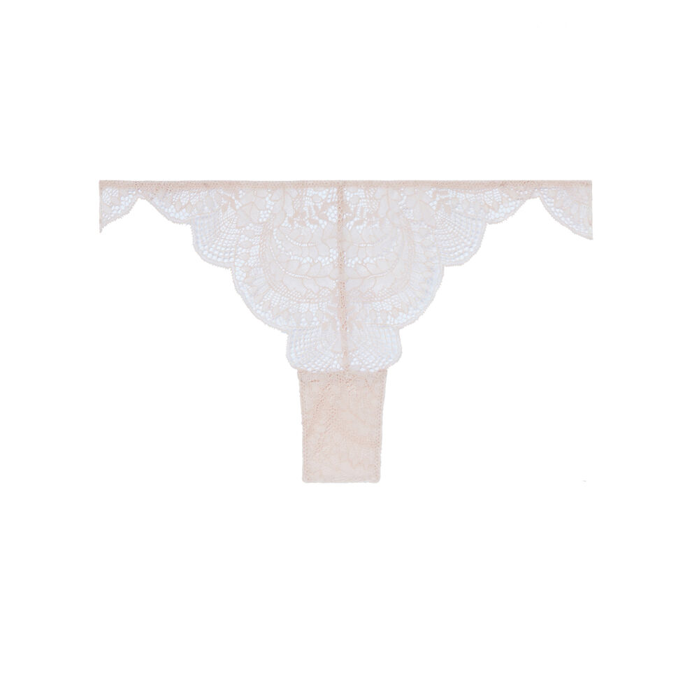 Tanga en dentelle et lien satiné - rose rose.