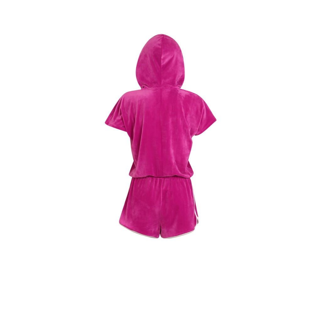 Combishort en velours zippée à capuche - rose rose.