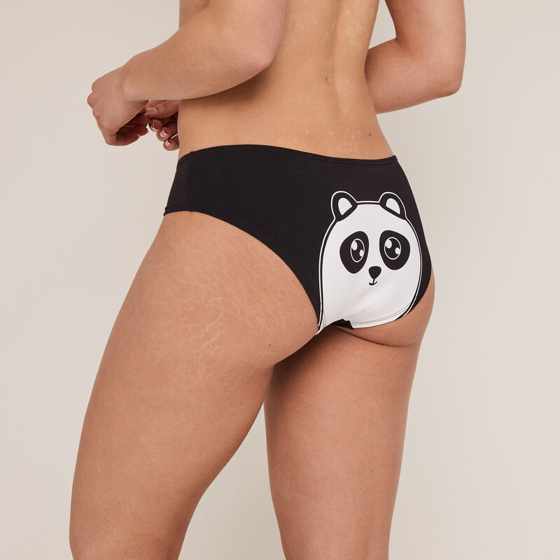 Shorty en coton imprimé panda - noir Shorty en coton imprimé panda - noir;