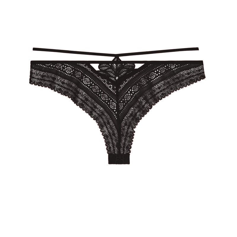 tanga en dentelle à détail liens - noir tanga en dentelle à détail liens - noir;