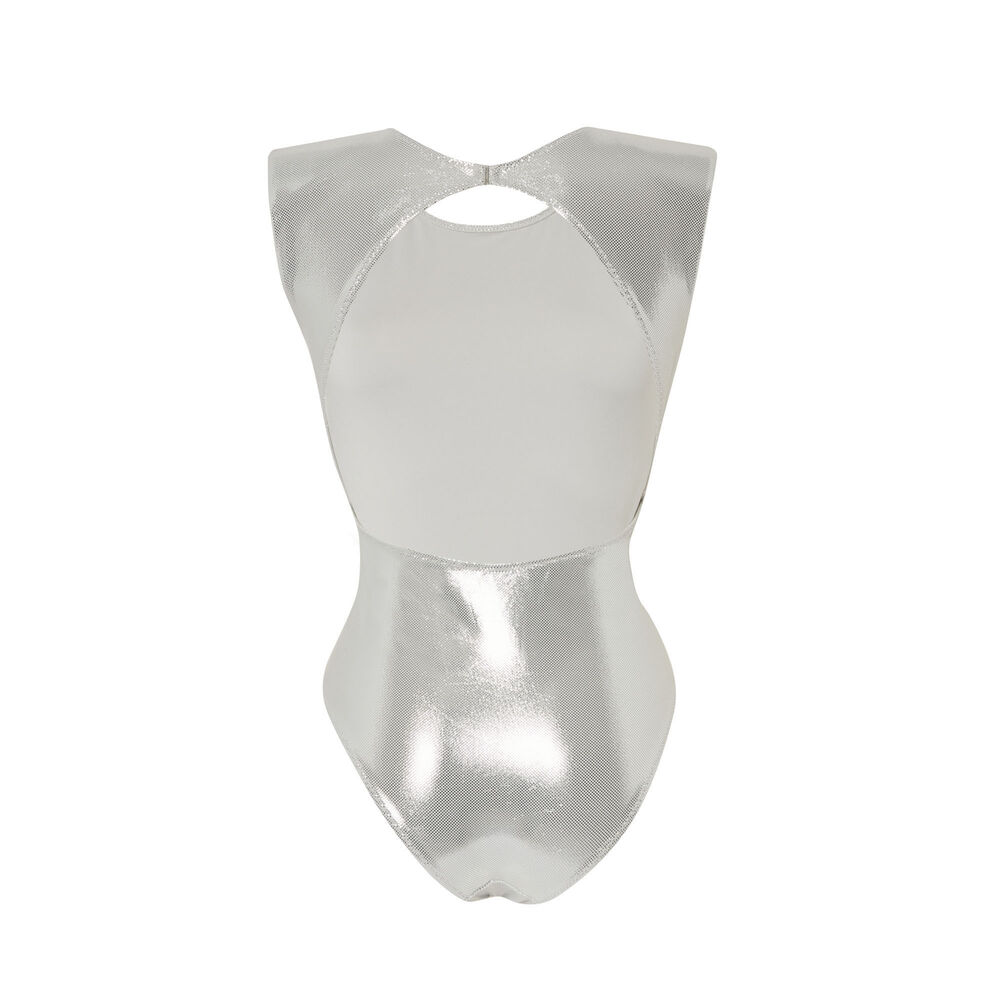 Maillot 1 pièce métallisé ouverture dos - argenté argenté.