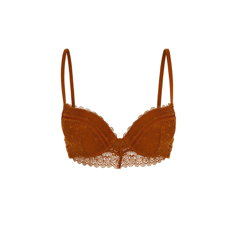 Soutien-gorge ultra push-up en dentelle - ocre marron.