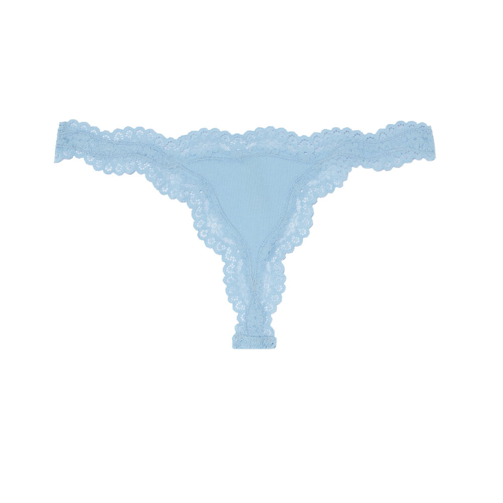 String uni et bords dentelle - bleu bleu.