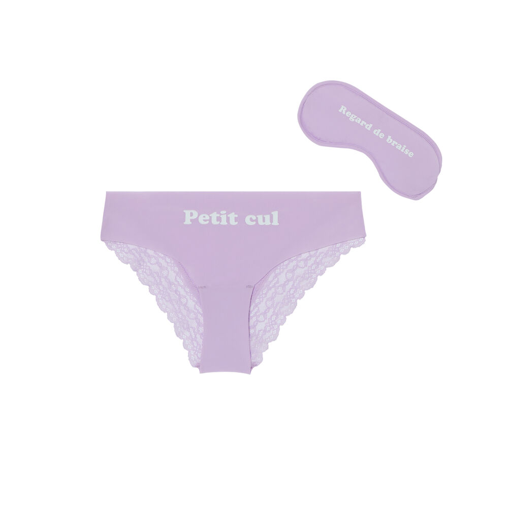 Set masque et culotte à imprimé texte - lilas violet.