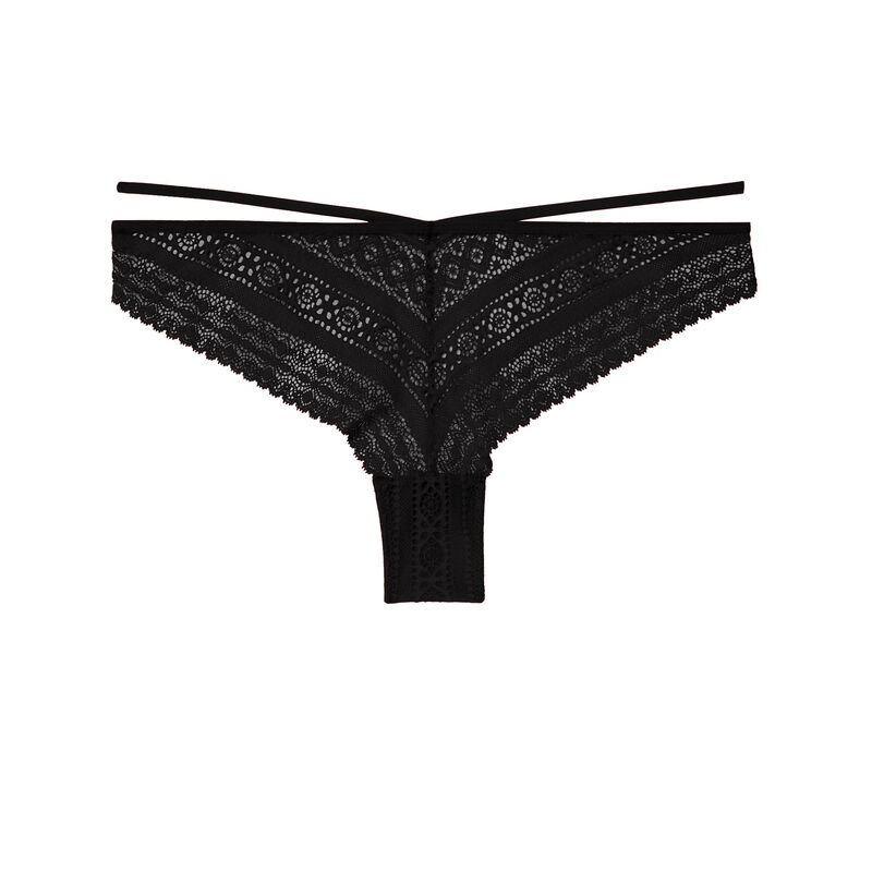 tanga en dentelle à détail liens - noir tanga en dentelle à détail liens - noir;