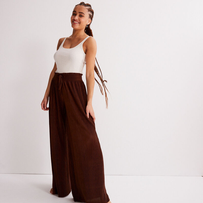 pantalon large à taille froncée - marron pantalon large à taille froncée - marron;