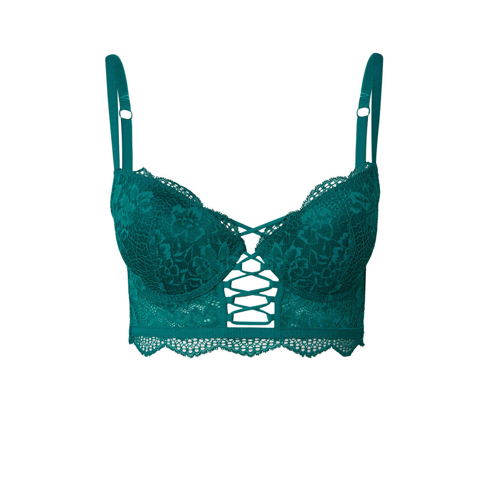 Soutien-gorge bustier push-up décolleté laçage - vert vert.