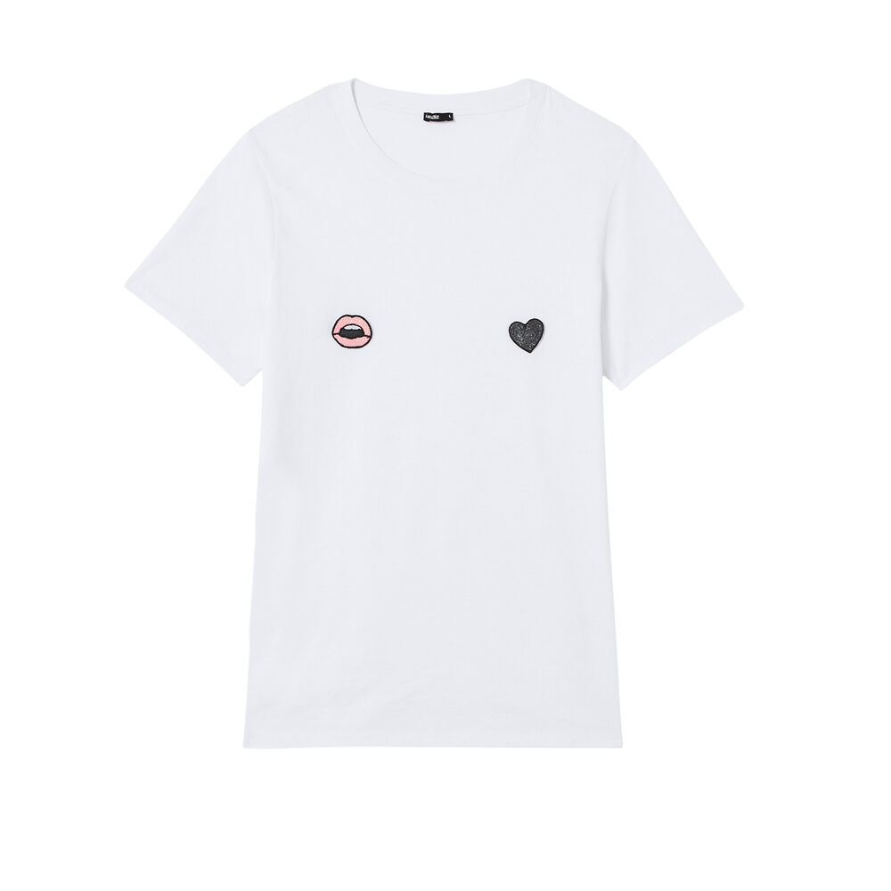 Top à imprimé coeur, fleurs ou lèvres - blanc blanc.