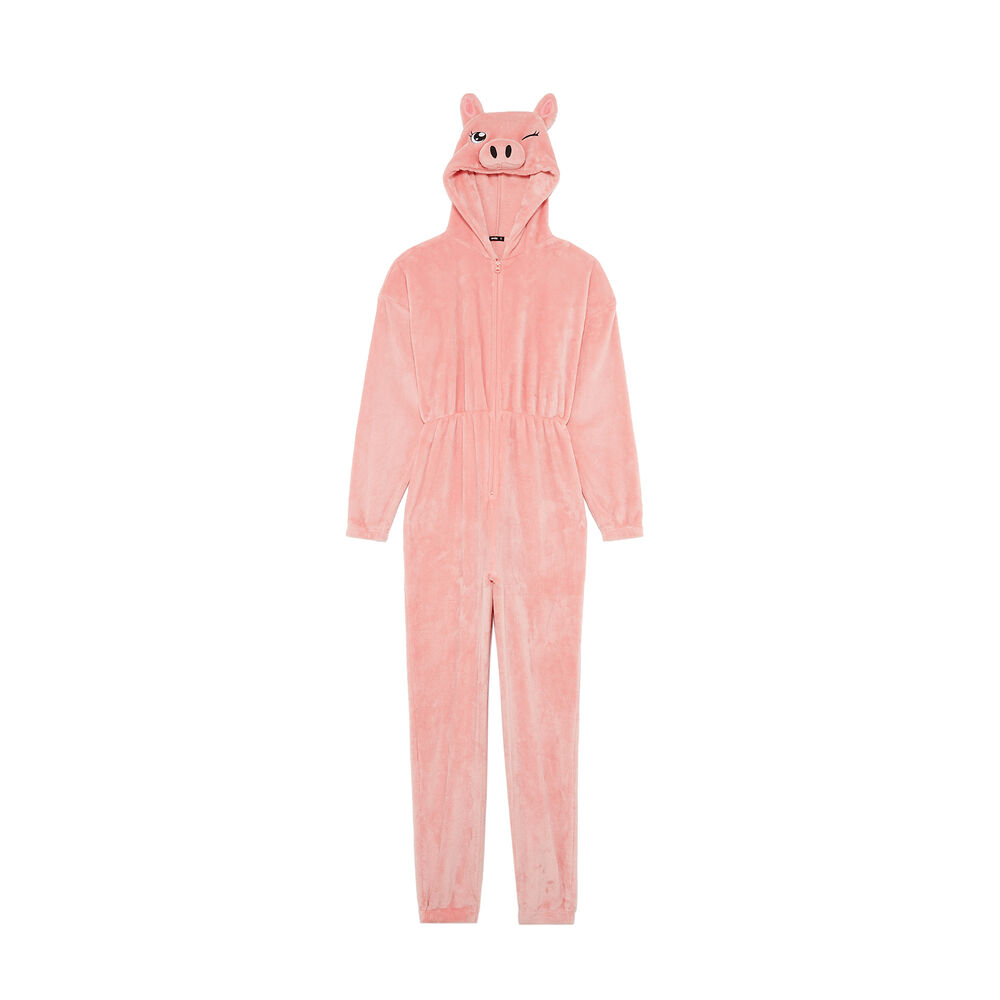 Combinaison polaire cochon - rose rose.