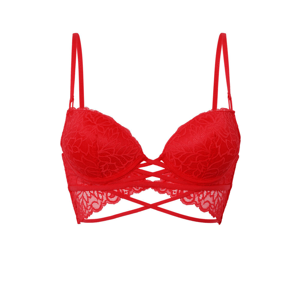 Soutien-gorge push-up en dentelle - rouge rouge.