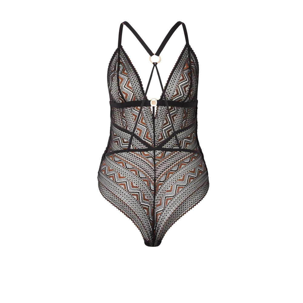 Body triangle à dentelle bicolore - noir noir.