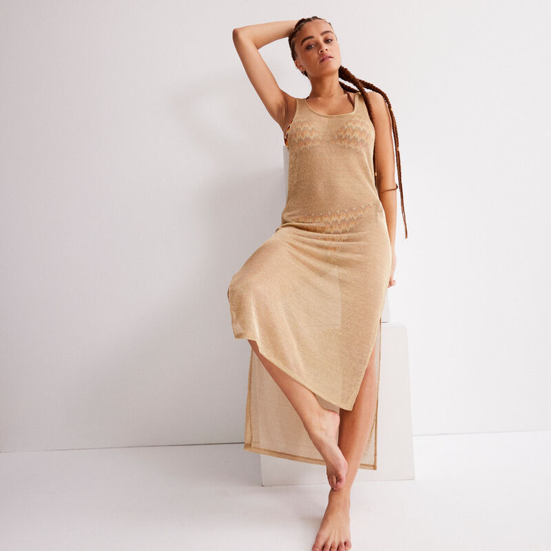 robe mi-longue métallisée transparente - beige robe mi-longue métallisée transparente - beige;