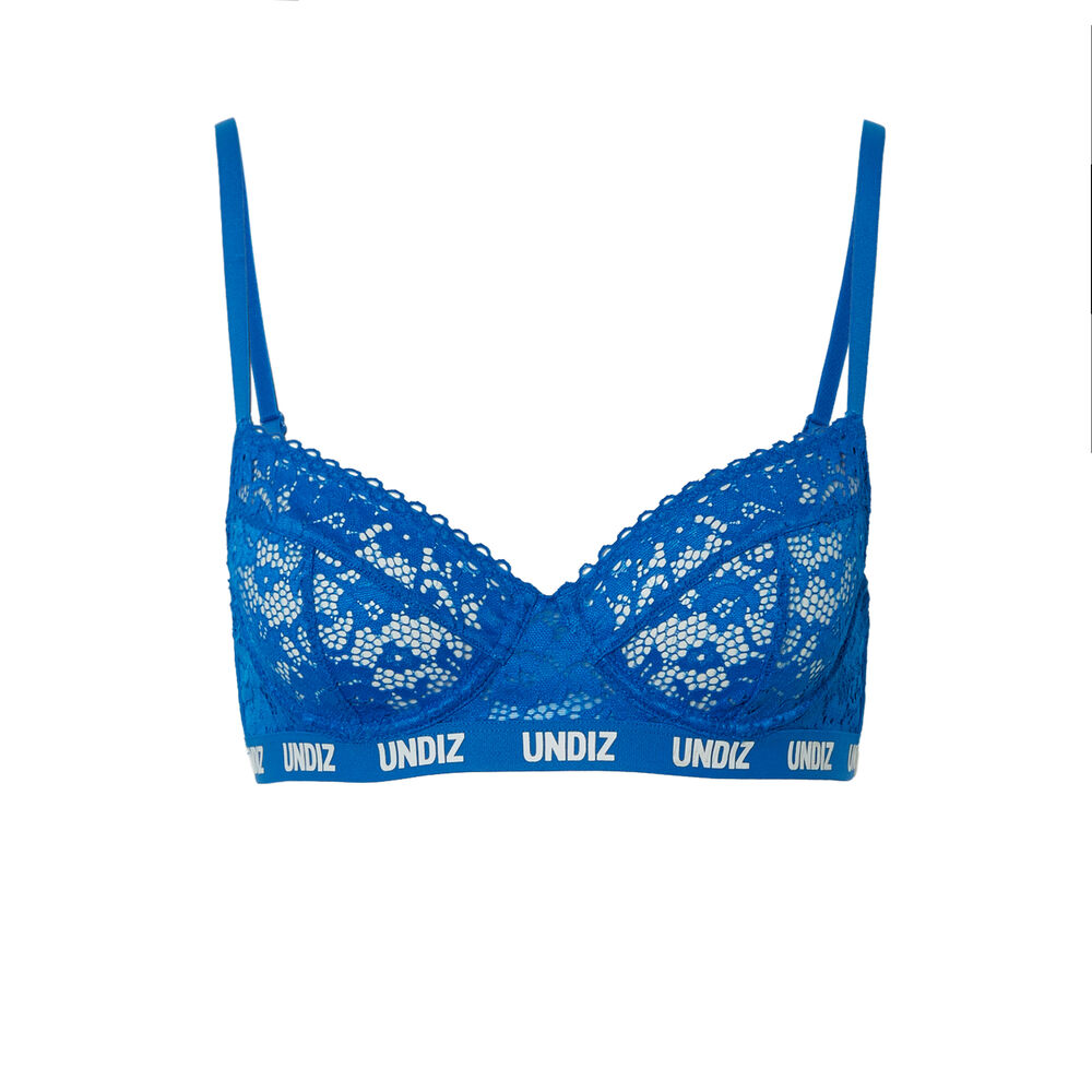 Soutien-gorge corbeille en dentelle à détail élastique - bleu bleu.