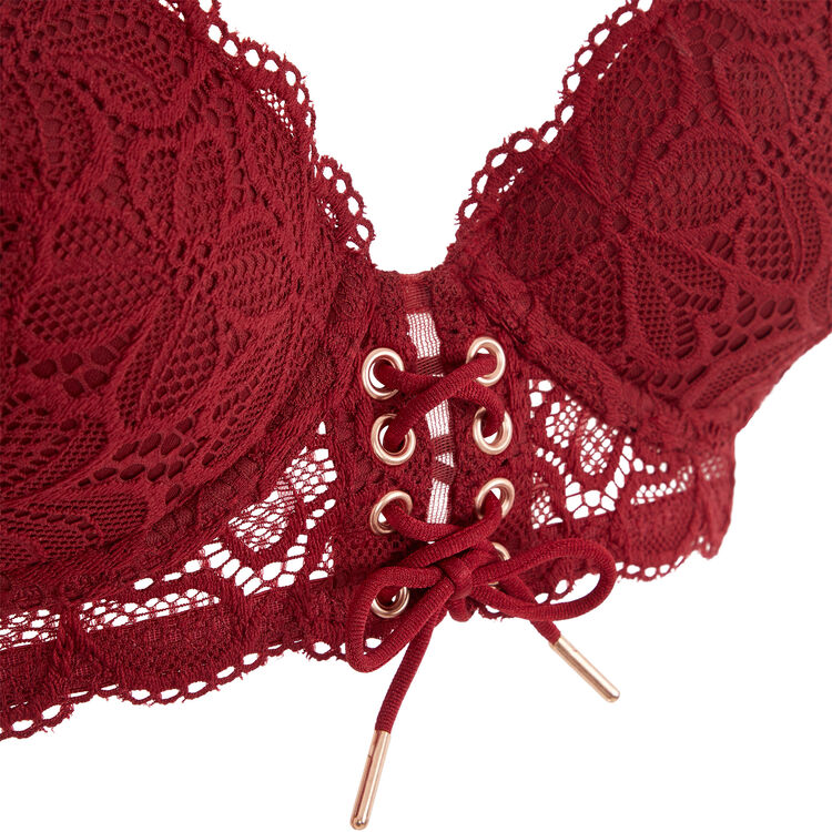 Soutien-gorge bustier ampliforme détail laçage sherifiz bordeaux.