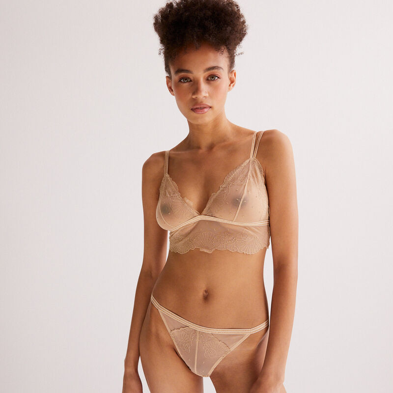soutien-gorge triangle sans armature à broderie - beige soutien-gorge triangle sans armature à broderie - beige;