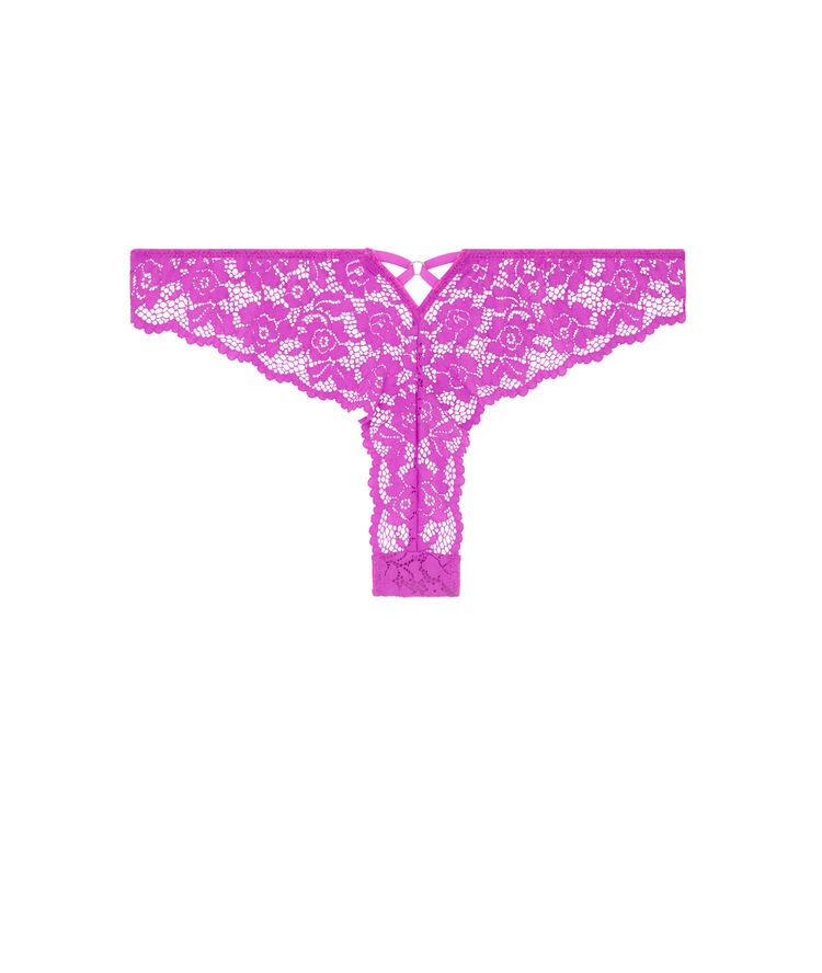 Tanga en dentelle fleurie - rose rose.