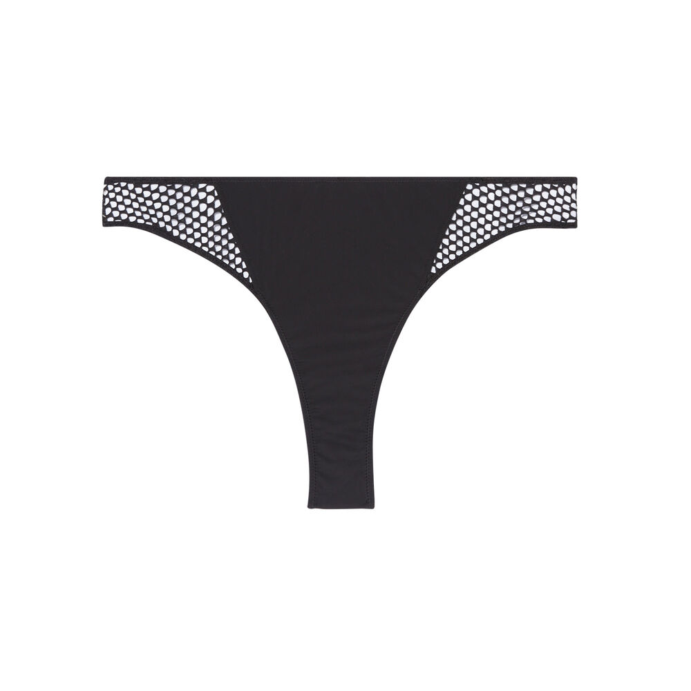 Tanga en dentelle ajourée - noir noir.