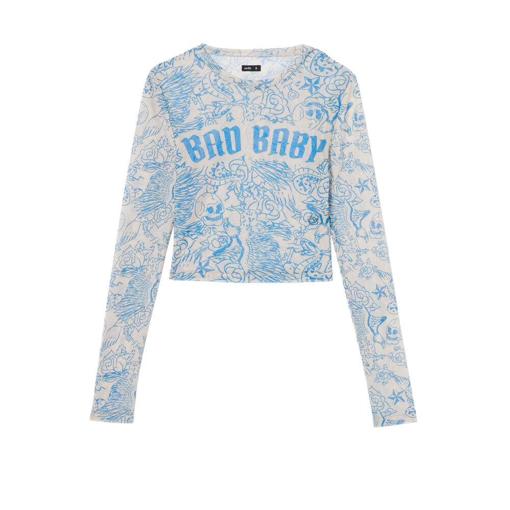 Top à manches longues effet tatoo bad baby - nude beige.