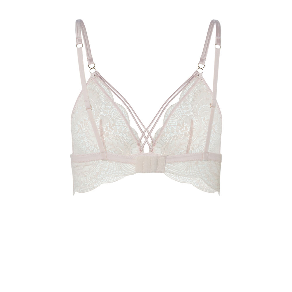 Soutien-gorge triangle en dentelle et lien satiné - rose rose.